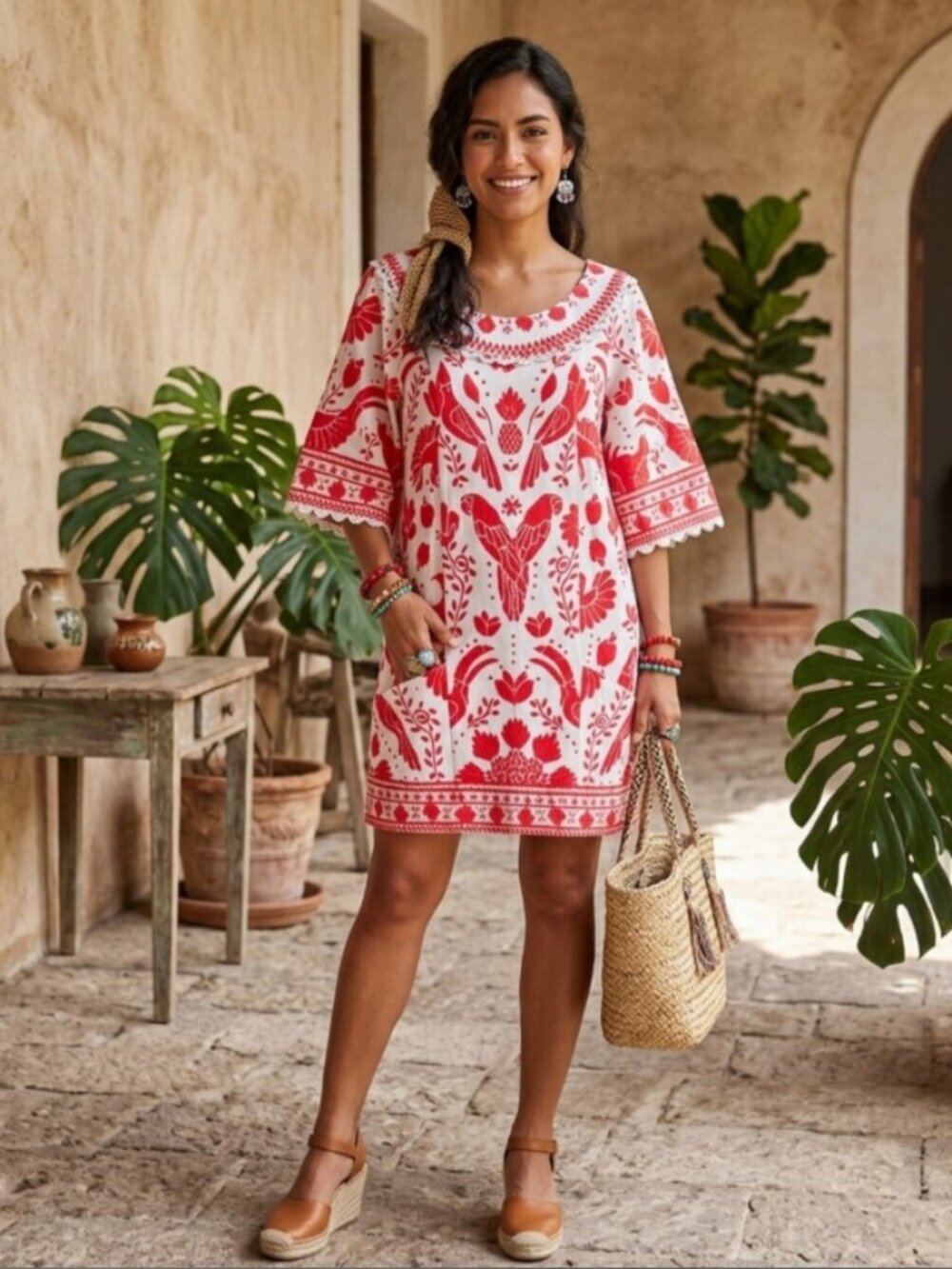 FARM RIO Jungle Flow Parrot Print Mini Dress